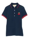 Valentino Cherry Embroidery Polo With Contrast Trim In Blue