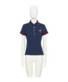 Valentino Cherry Embroidery Polo With Contrast Trim In Blue