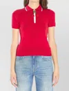 Valentino Cherryfic Top With Polo Collar And Cherry Embellishment In Red
