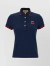 Valentino Cherry Embroidery Polo With Contrast Trim In Blue