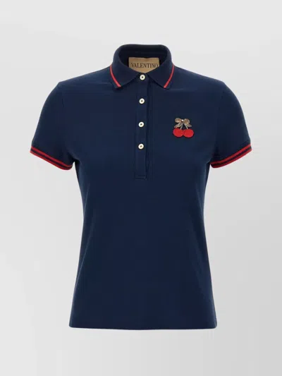 VALENTINO CHERRY EMBROIDERY POLO WITH CONTRAST TRIM