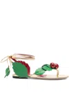 Valentino Leather Cherryfic Thong Sandals Leaf Ankle Strap In Multi