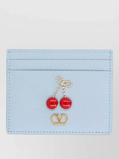 Valentino Garavani Cherry Motif Card Holder Embellished Detail In Blue