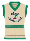 Valentino Cotton Vest With Ribbed Trim And Striped Pattern In Brown