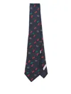 Valentino Adjustable Cherry Pattern Silk Tie In Blue