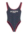 Valentino Lycra Swimsuit With Cherryfic Print Woman Navy/cherry Red S In Navy Blue/cherry Red