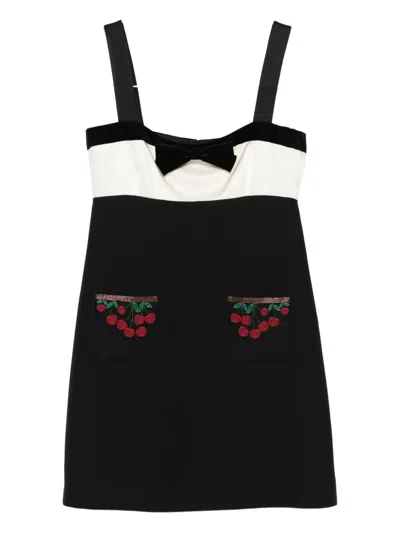 Valentino Cherry-pocket Bow Mini Dress In Black