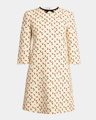 Valentino Cherry Print Crepe Couture Mini Dress In Multi