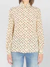 Valentino Cherry Print Long Sleeve Silk Shirt In Neutral