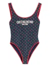 Valentino Cherryfic Print Lycra Swimsuit In Blue