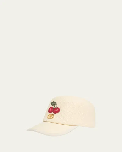 Valentino Garavani Cherry V-logo Baseball Cap In Natural/red