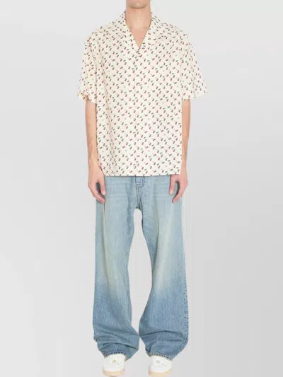 Valentino Cherryfic Camp Collar Cotton Shirt In White
