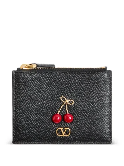 Valentino Garavani Cherryfic Cardholder In Grainy Calfskin In Black
