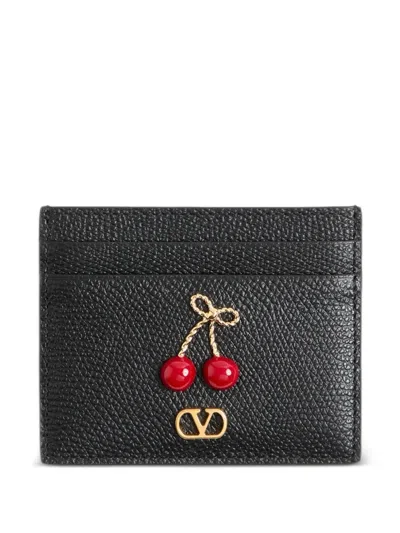 Valentino Garavani Cherryfic Cardholder In Grainy Calfskin In Black
