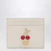 Valentino Cherry Motif Leather Cardholder Textured In White