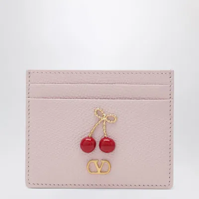 Valentino Garavani Cherryfic Cardholder In Rose-quartz Leather In Pink