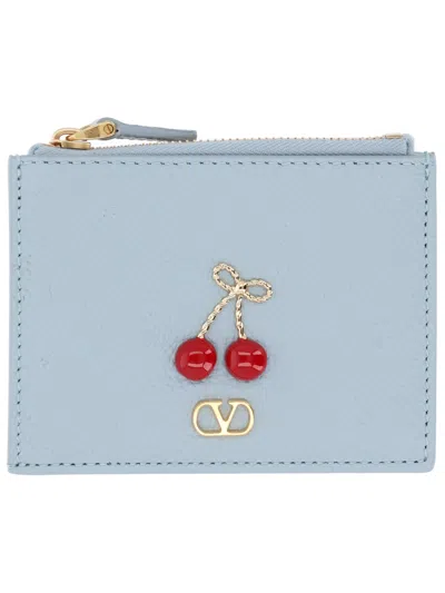 Valentino Garavani "cherryfic" Coin Purse In Blue