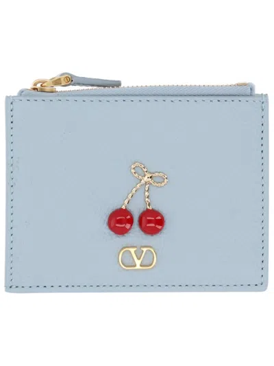 Valentino Garavani Cherryfic Coin Purse In Blue
