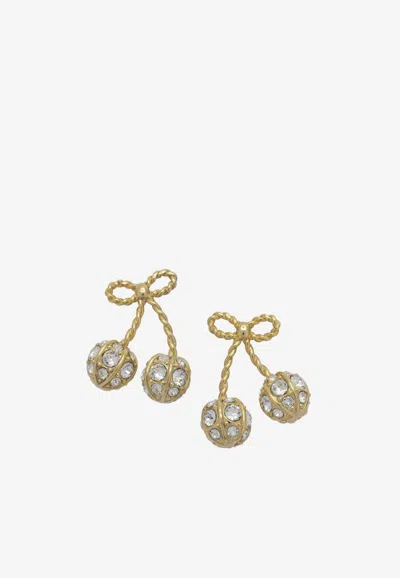 Valentino Garavani Cherryfic Crystal Paved Drop Earrings In Gold