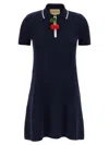 Valentino Crochet Cherry Short-sleeve Polo Mini Dress In Blue
