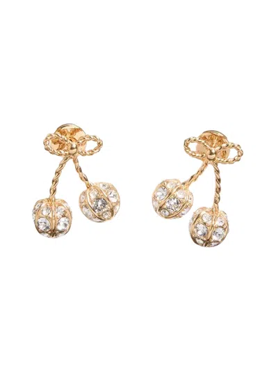Valentino Garavani "cherryfic" Earrings With Rhinestones In Gold