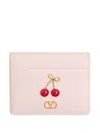 Valentino Cherryfic-embellished Leather Cardholder In Pink