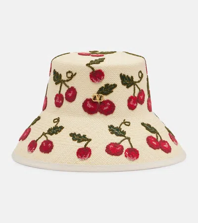Valentino Garavani Cherryfic Embroidered Straw Sun Hat