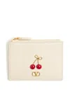 Valentino Cherryfic Grainy Calfskin Cardholder In Neutral