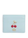 Valentino Cherryfic Grained-leather Card Holder In Blue