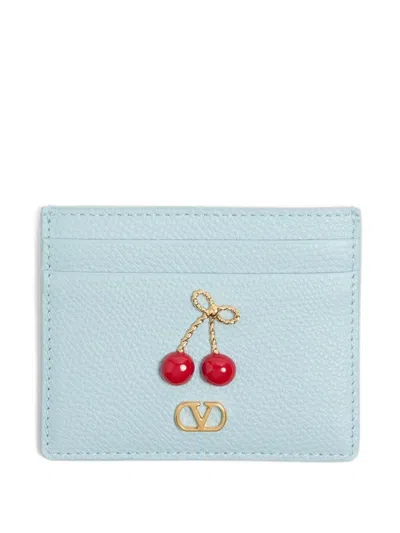 Valentino Garavani Cherryfic Grained-leather Card Holder In Blue