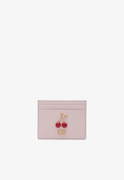 Valentino Garavani Cherryfic Grained Leather Cardholder In Pink