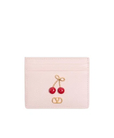 Valentino Garavani Cherryfic Grainy Calfskin Cardholder In Pink