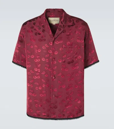 Valentino Viscose Bowling Shirt With Cherryfic Jacquard Pattern In Red
