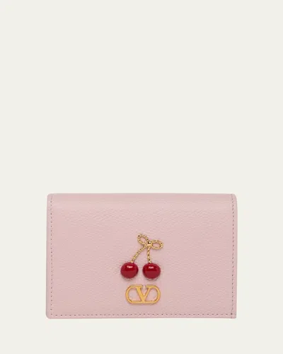 Valentino Garavani Cherryfic Leather Bifold Wallet In Pink