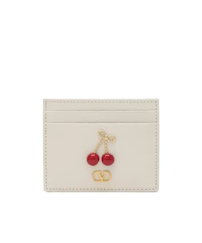 Valentino Garavani Cherryfic Leather Cardholder In Brown