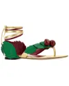 Valentino Leather Cherryfic Thong Sandals Leaf Ankle Strap In Multi