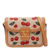 Valentino 9t05 Cherry-jacquard Raffia And Leather Cross-body Bag In Beige