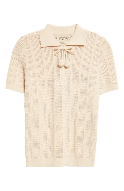 VALENTINO VALENTINO CHERRYFIC OPEN KNIT POLO SWEATER