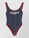 Valentino Cherryfic Print Lycra Swimsuit In Blue