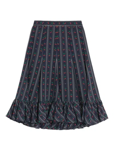 Valentino Silk Cherry Midi Skirt In Black