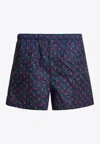 Valentino Swim Short "cherryfic" All-over Print In Blue