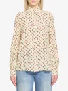 Valentino Cherry Print Long Sleeve Silk Shirt In Neutral
