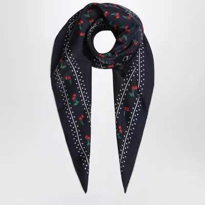 Valentino Cherryfic Silk Scarf In Blue
