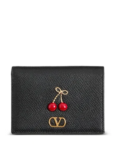 Valentino Garavani Cherryfic Wallet In Grainy Calfskin In Black
