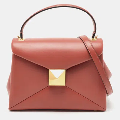 Valentino Garavani Chestnut Leather Small One Stud Top Handle Bag In Brown