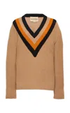 Valentino Chevron-detailed Virgin Wool Sweater In Brown
