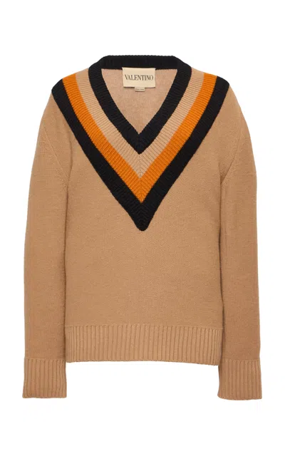 VALENTINO CHEVRON-DETAILED VIRGIN WOOL SWEATER
