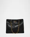 Valentino Garavani  Garavani Laseine Shopping Bag In Nappa Leather With A Chevron Pattern W In Black