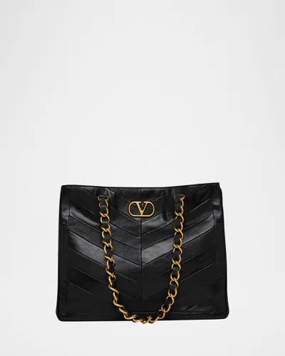 Valentino Garavani Chevron Patchwork Nappa Leather Tote Bag In Black