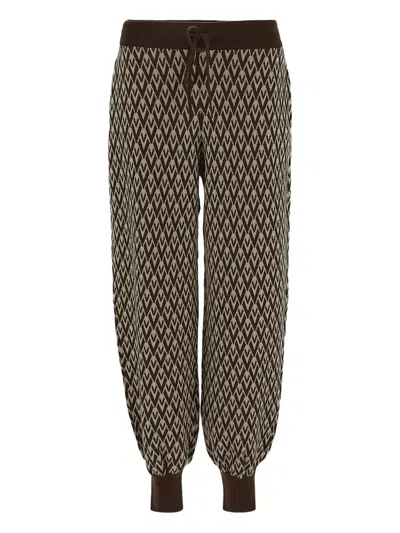 Valentino Chevron-pattern Drawstring Trousers In Brown
